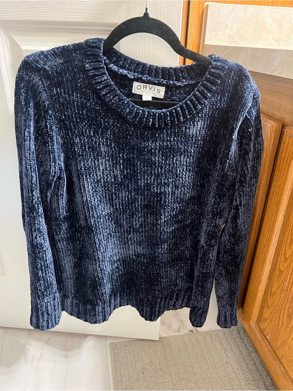Orvis Navy Blue Chenille Scoopneck Pullover